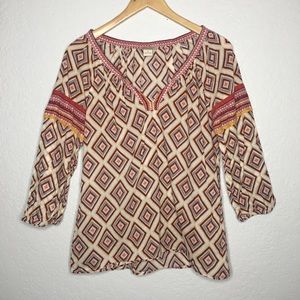 Lucky Brand 3/4 Sleeve V-Neck Geometric Women's